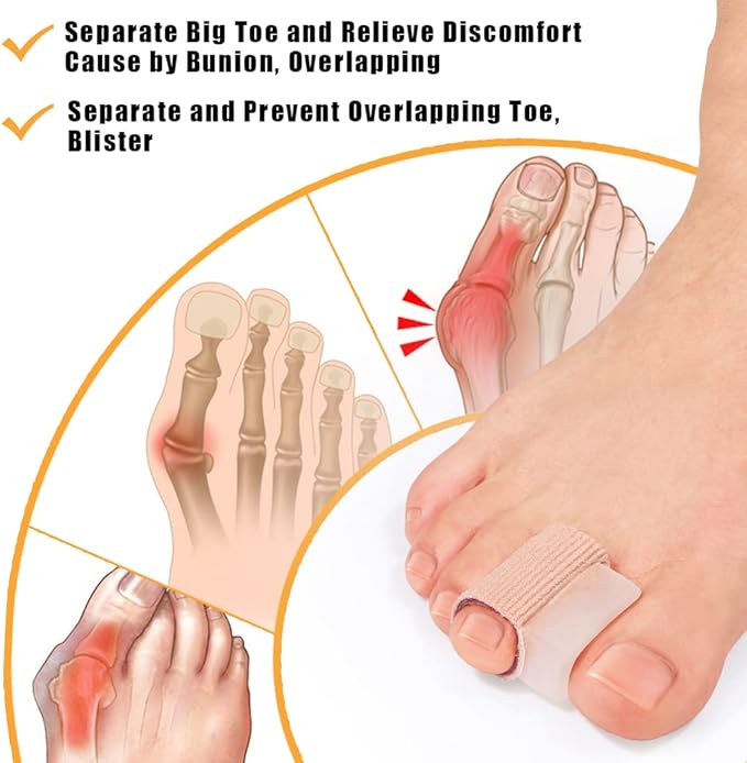 Povihome 8 Pack Gel Toe Spacer Separators, Bunion Corrector for Overlapping Toe with Soft Gel Lining for Hallux & Bunion Pain Relief (3 Pack of Large Size+ 2 Pack of Medium +3 Pack of Small)