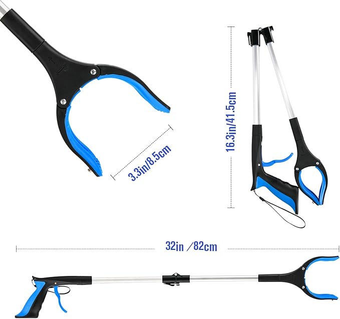 6-Pack 32inch Upgrade Foldable Grabber Reacher Tool, Reacher Grabber Pickup Tool with 4 inch Wide jaw and 360° Rotating Head,Grabbers for Seniors Outdoor & Indoor (Blue)