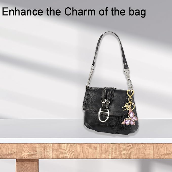 Bag Charm Keychain for Women: Cute Bow Keychains with Diamond Butterfly Pendant, Bags Purse Key ring Accessory