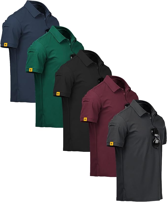 ZITY 5 Pack Mens Polo Shirt Short Sleeve Sports Golf Tennis T-Shirt Moisture-Wicking Summer Shirts