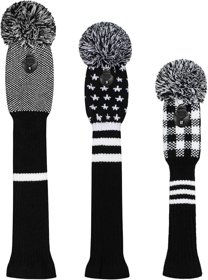 Scott Edward Knit Golf Head Covers for Woods Set of 3 Fits Well Driver(460cc) Fairway Wood and Hybrid(UT) The Perfect Change for Golf Bag
