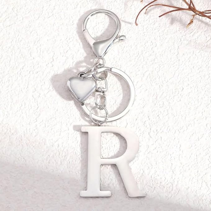 Metal Heart Alphabet Keychain for Women, Girls - Cute Initial Letter Accessories for Purse, Bag Charms and Backpack