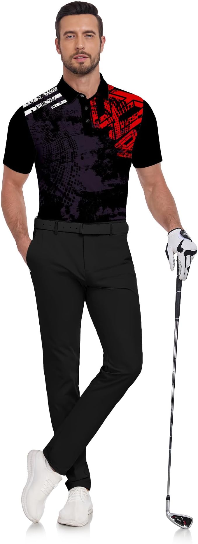 JACKETOWN Mens Polo Shirts Short Sleeve Print Dry Fit Performance Moisture Wicking Casual Collared Golf Shirts
