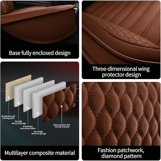 Leather Car Seat Covers for Volkswagen Golf 2001-2021,Car Seat Covers Full Set,Seat Covers with Safety,Waterproof Seat Cover Compatible Airbag(5pcs Coffee Luxury)