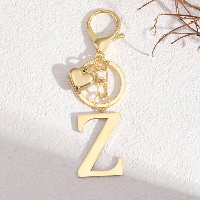 Metal Heart Alphabet Keychain for Women, Girls - Cute Initial Letter Accessories for Purse, Bag Charms and Backpack