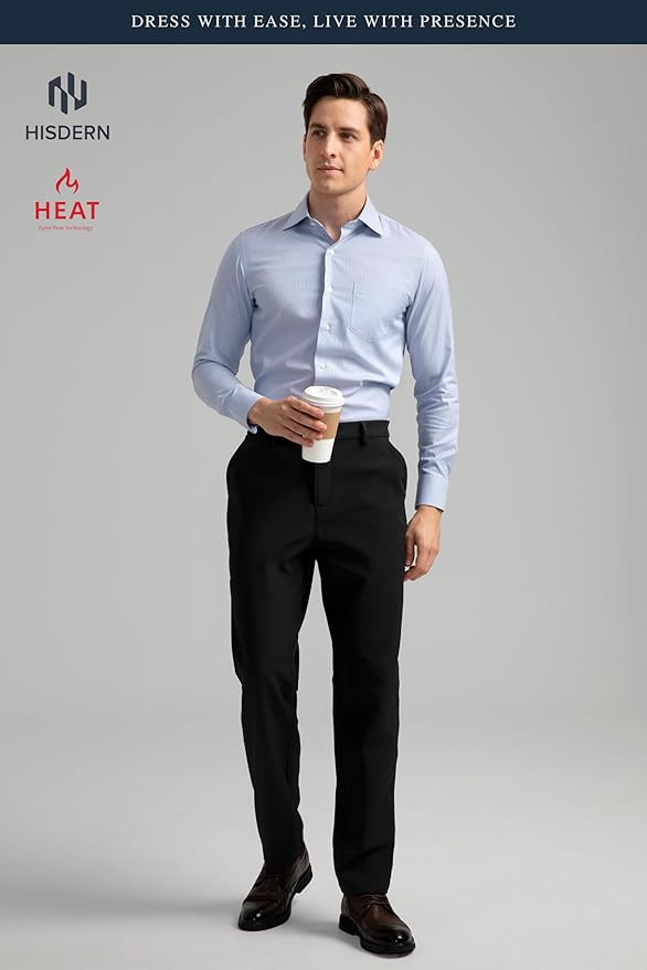 HISDERN Heat 701 Men's Thermal Golf Pants Stretch Fleece 30"/32" No Iron Comfy for Winter Business Casual with Pocket