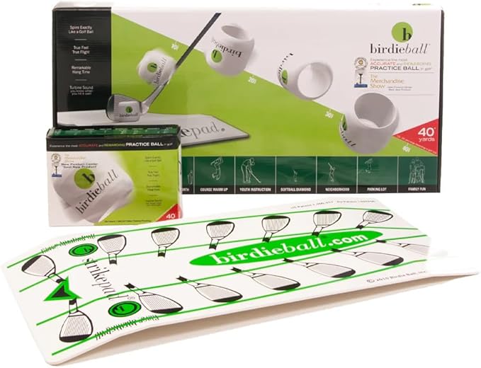 BirdieBall StrikePad Set – PGA Award-Winning Limited Flight Practice 12 Golf Balls & StrikePad | Real Golf Ball Feel, Reverse Spin, 40-Yard Flight for Backyard & Indoor Training