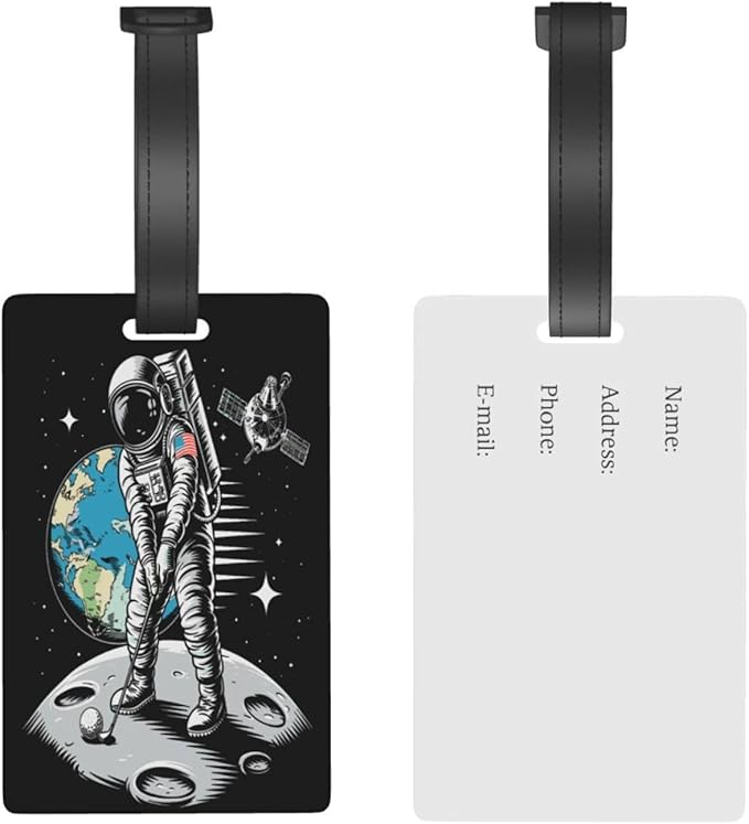Astronaut Playing Golf Luggage Tag Suitcase Identify Labels Personalized Travel Bag Tag 2.5X4.1Inch