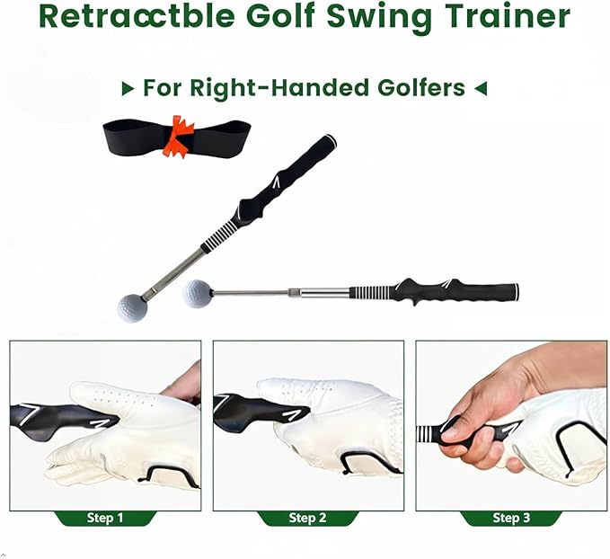 Retractable Golf Swing Training Aid，Suitable for Indoor and Outdoor Practice, with Click Feedback, Suitable for Right Hand, Very Suitable for Beginners to Learn and Train