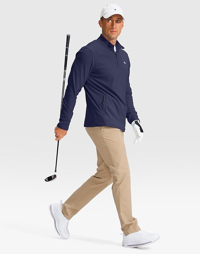 Pudolla Men's Quarter Zip Pullover with 2 Pockets Fleece Warm Soft Golf Sweatshirts for Athletic Workout Running