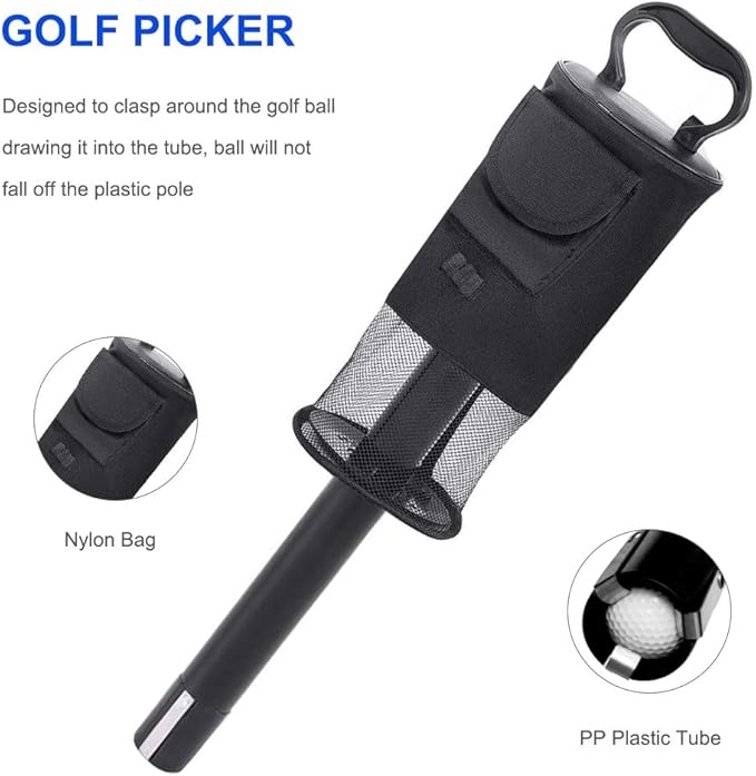 Golf Ball Collector, Golf Ball Shag Bag Holds About 75 Balls Golf Detachable Ball Retrievers Tube with Storage Bag Golf Ball Picker Scooping Device