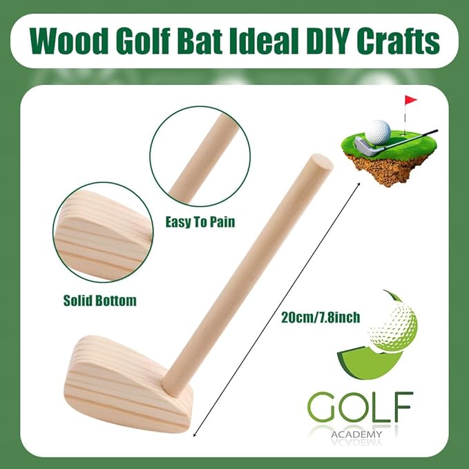 3 Pcs Mini Golf Club for Decorations, 8 Inch Unfinished Wooden Golf Putter for DIY Craft Projects, Party Favors