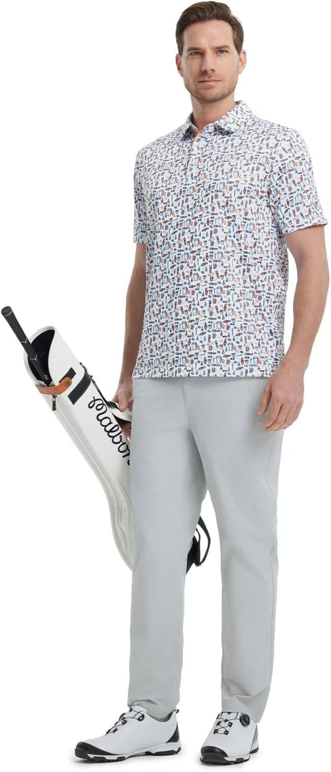 M MAELREG Mens Golf Shirt Short Sleeve Dry Fit Print Moisture Wicking Performance Patterns Collared Polo Shirt