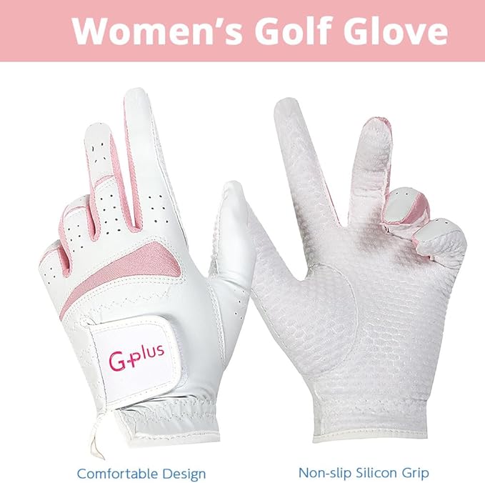 J&S Sporting G-Plus Women's Ladies Golf Gloves, Both Hand (2 Pairs)/Left Hand or Right Hand 4 Pack, Nonslip Durable for Golf Practice