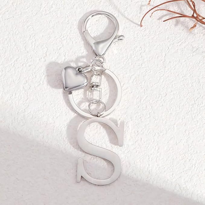 Metal Heart Alphabet Keychain for Women, Girls - Cute Initial Letter Accessories for Purse, Bag Charms and Backpack