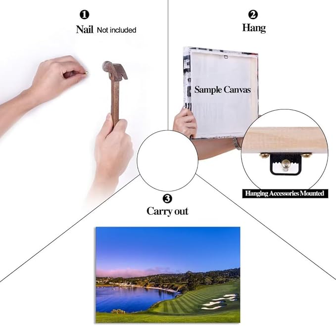 Pebble Beach Golf Course Wall Art Picture for Office USA Monterey California Golf Club Wall Decor for Living Room Bedroom Bathroom Home Decorations Canvas Prints Framed Ready to Hang(12''H x 16''W)