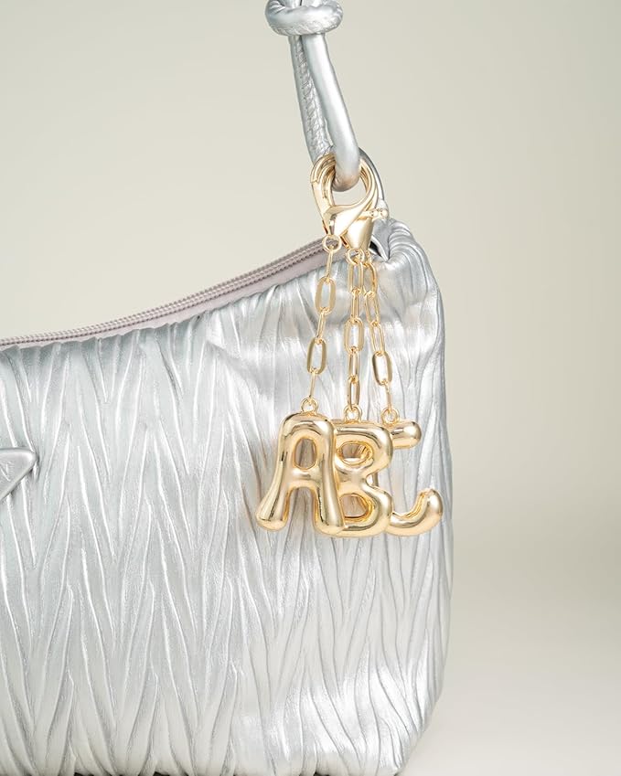 Initial Bag Charms, Bubble Letter Charm for Handbags, Cute Keychain with Letter, Initial Bag Charms for Women