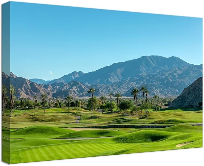 California Golf Course wiTh Palm Tree Wall Art Picture - California Golf Course Wall Decor for Living Room Bedroom Bathroom Home Decorations Canvas Prints Framed Ready to hang(12''H x 16''W)