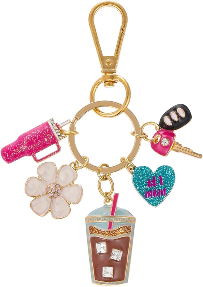 Madison Tyler Western Cowboy Boots Cherry Bow Bubble Tea Strawberry Cute Keychain | Bag Charms for Handbags Purse Charms