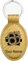 LaserGram Oval Keychain, Sunflowers, Personalized Engraving Included