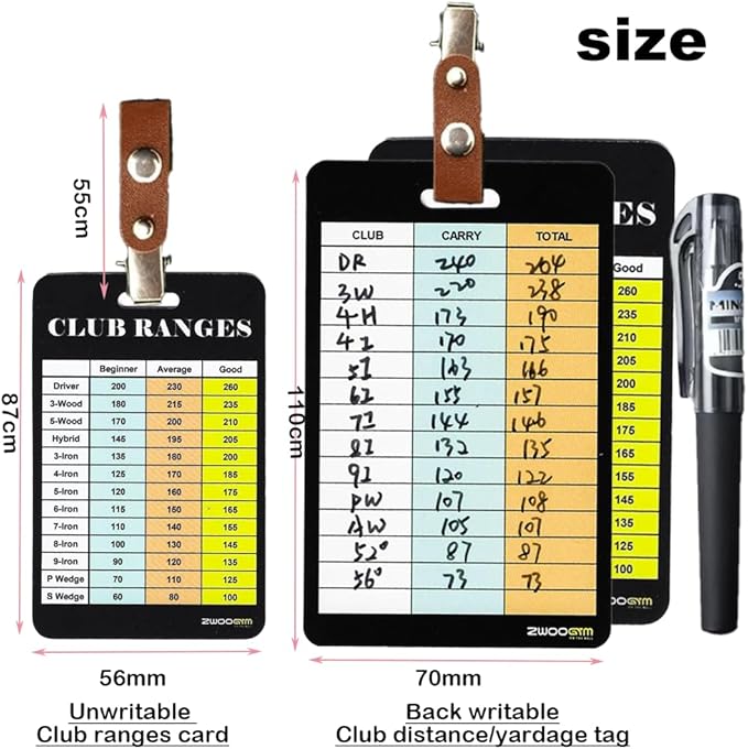 Golf Club Distance Range Cards with Holder, Back Writable Yardage Matrix Chart for Beginner to Advanced Players