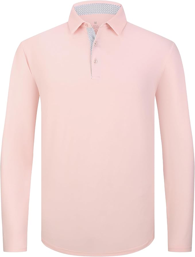 Alex Vando Mens Golf Shirt Moisture Wicking Quick-Dry Solid Long Sleeve Polo Shirts for Men