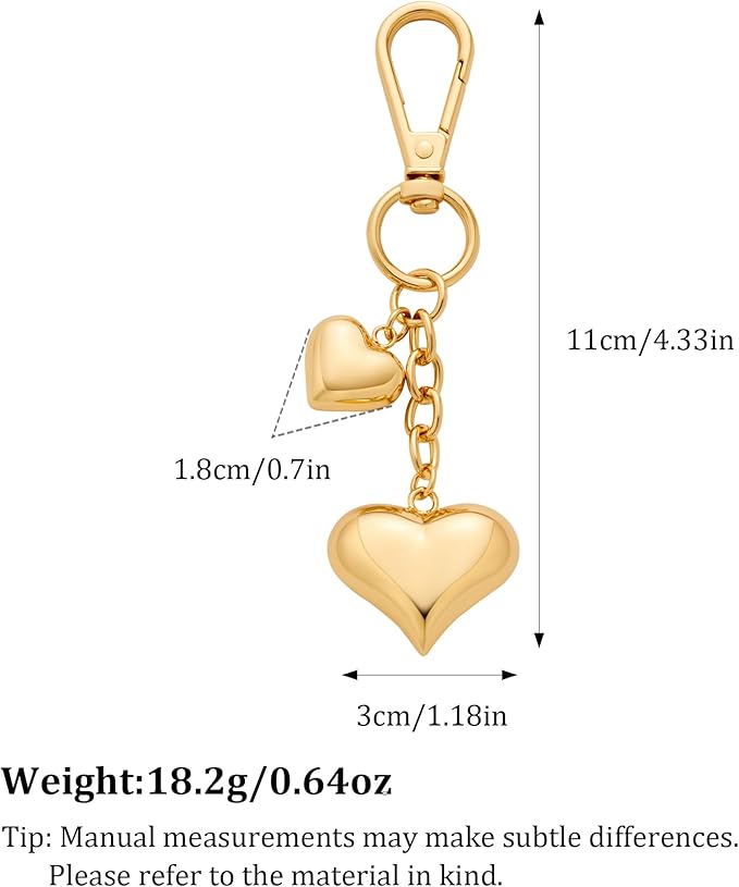 Gold Charm Heart Keychain for Women Bagchain Gold Fashion Keychains Accessories