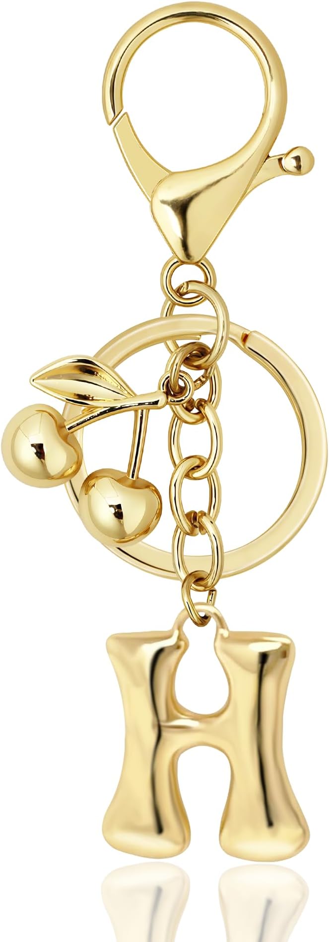 Gold Bubble Heart, Cherry, Bow & More Designs Letter Initial Keychain Bag Charms – Cute Purse Charms for Handbags