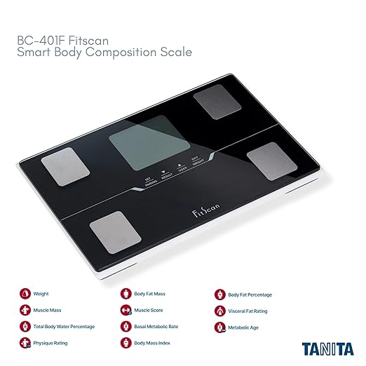 TANITA BC-401F - Japan Technology - FitScan Travel Scale - Compact Digital Body Composition Monitor with Bluetooth and Health Tracking - Compact & Travel-Friendly