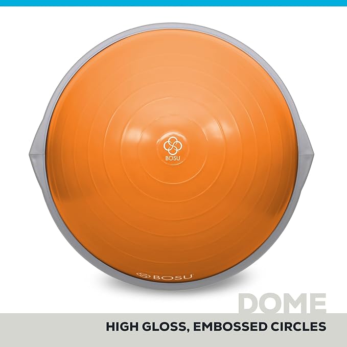 Bosu Balance Ball Exercise Trainer, Home Gym Equipment w/ Guided Workouts & Pump, 26", Blue - Inflatable Fitness Platform for Strength Training, Standing, Balancing, and Core Workout