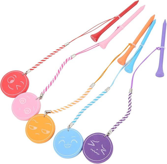 5Pcs 3 1/4 Inch Golf Wooden Tees with Anti Loss Rope Magnetic EVA Foam Multi Color Expression Pattern