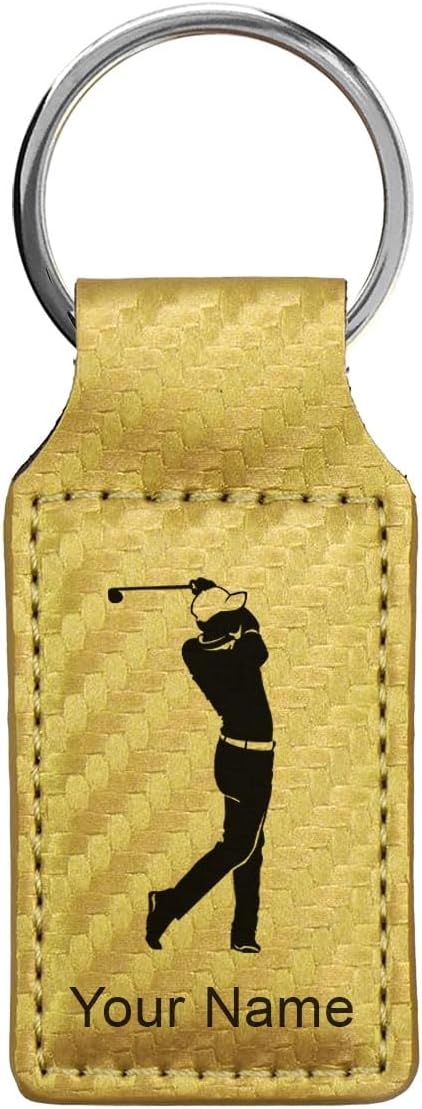 LaserGram Rectangle Keychain, Golfer Golfing, Personalized Engraving Included