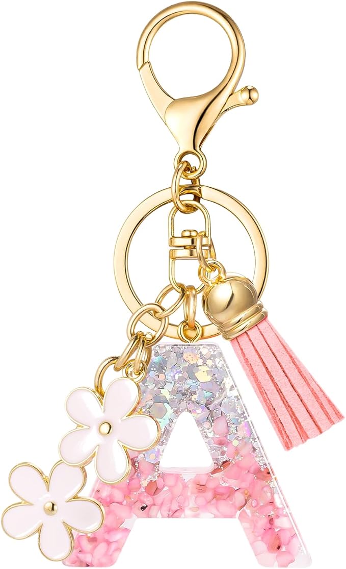 SELOVO Girls Pink Flower Chain Cute Keychain Initial Keychain Key Chain for Women