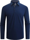 Alex Vando Mens Golf Shirt Moisture Wicking Quick-Dry Solid Long Sleeve Polo Shirts for Men