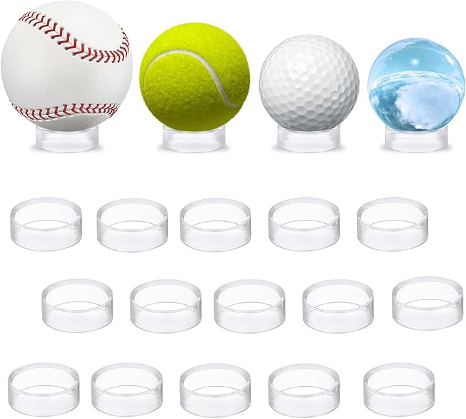 Hipiwe 15Pcs Sphere Holder Clear Crystal Glass Ball Stand Round Baseball Display Stand Plastic Ball Stand Holder Rings for Decorative Egg Golf Ball Tennis Softball Marbles (1.2”D, Medium)