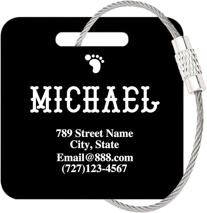 Personalized Luggage Tags for Suitcases,Custom Acrylic Tags with Hole & Steel Loop for Travel,Backpacks,Golf,Bagwine Cup,Waterproof (Black)