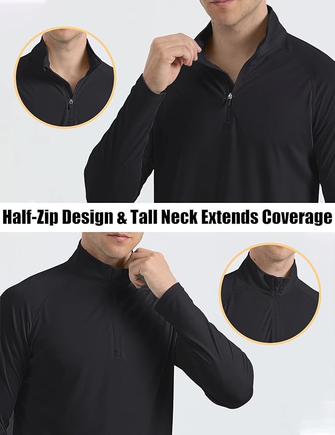 MAGCOMSEN Men's Long Sleeve Sun Shirts UPF 50+ Tees 1/4 Zip Up Fishing Running Rash Guard T-Shirts Outdoor Shirt