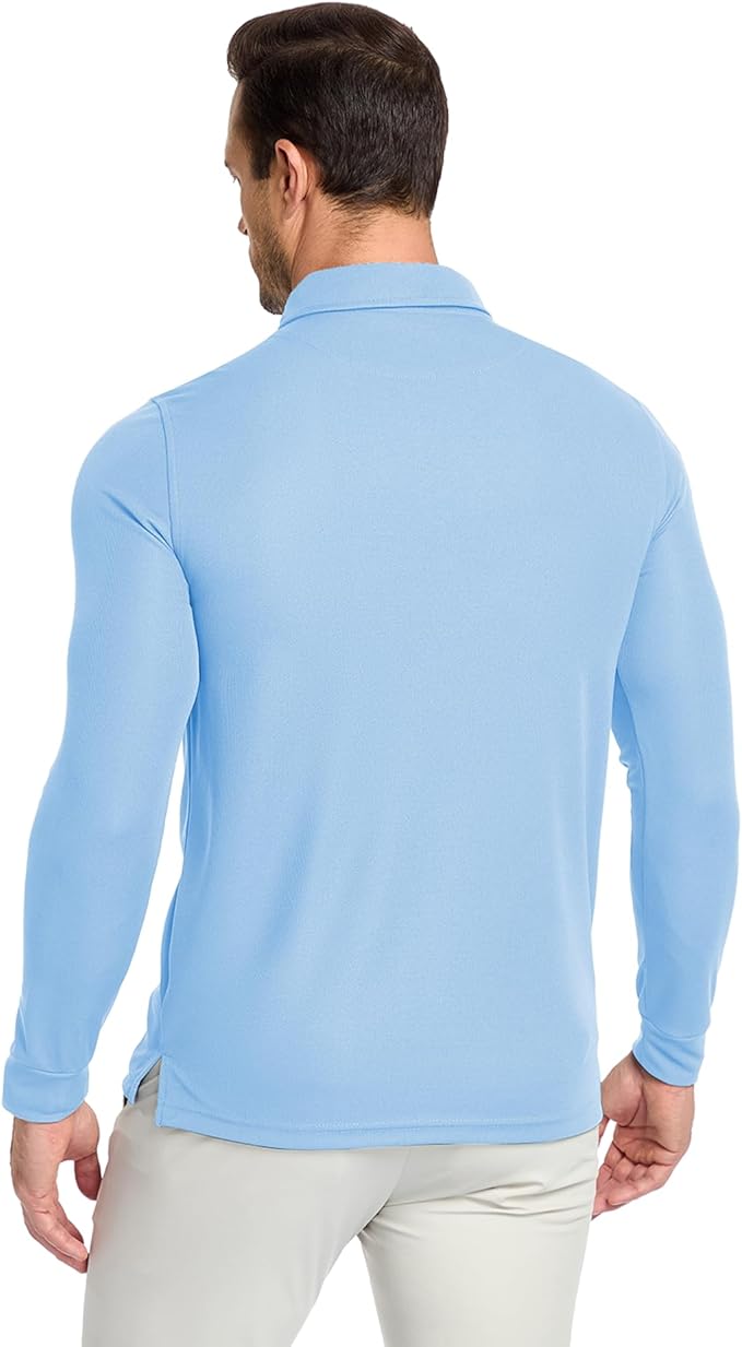 Men's Long Sleeve Polo Shirts 3 Button Down with Pocket Classic Golf Breathable Solid Color Designed Collared Casual Tee