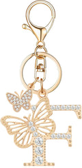 Gold Plated Alphabet Initial Letter Keyring Keychain for Women Girls Crystal Key Chains for Wallet Backpack Bag Charm