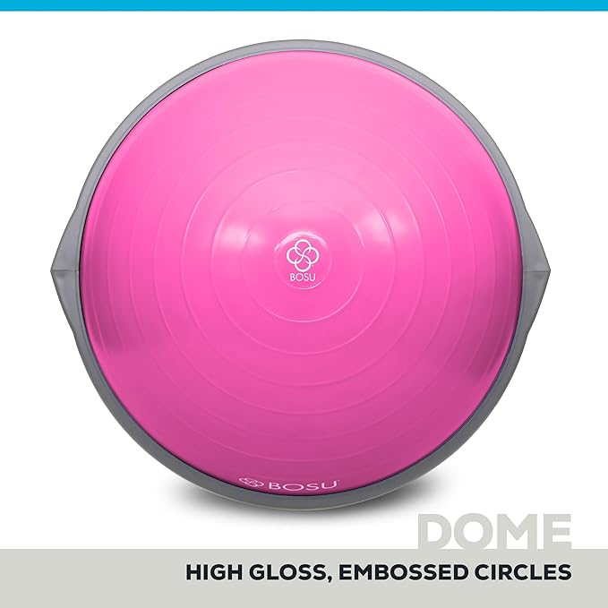 Bosu Balance Ball Exercise Trainer, Home Gym Equipment w/ Guided Workouts & Pump, 26", Blue - Inflatable Fitness Platform for Strength Training, Standing, Balancing, and Core Workout