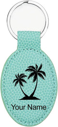 LaserGram Oval Keychain, Palm Trees, Personalized Engraving Included (Basketball Teal)
