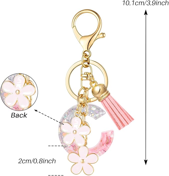 SELOVO Girls Pink Flower Chain Cute Keychain Initial Keychain Key Chain for Women