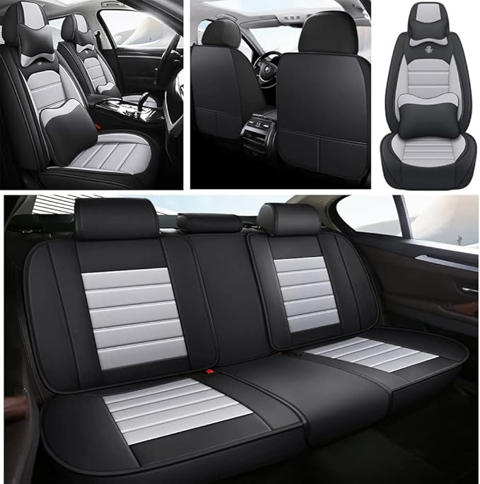 Leather Car Seat Covers for VW Golf SportWagen 2015-2019,Waterproof Soft Seat Covers,Interior Accessories Seat Covers Protector Airbag Compatible(5pcs Black&Gray Luxury)