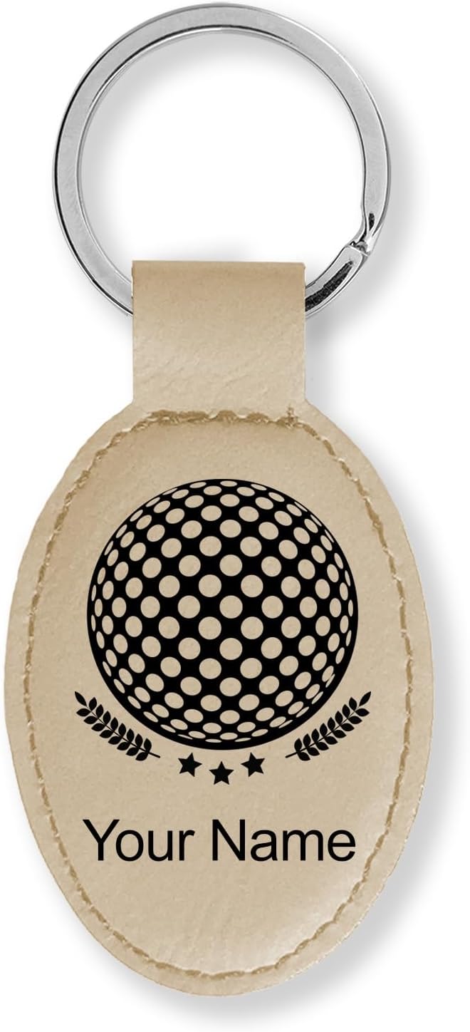 LaserGram Oval Keychain, Golf Ball, Personalized Engraving Included (Beige)