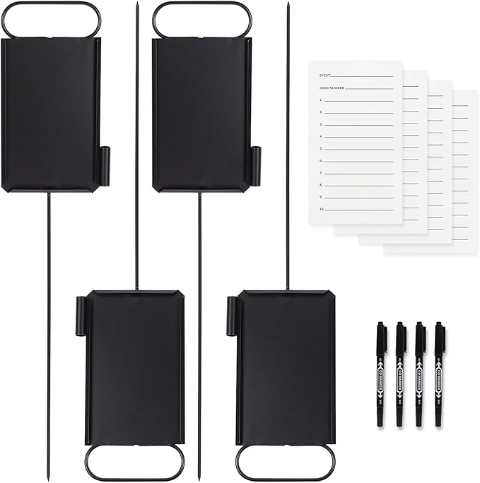 4 Pcs Closest to The Pin Marker - Golf Metal Proximity Marker with 50 Sheets Cards and 4 Pens, Stainless Steel Golf Marker Golf Signs for Long Drive Putting Competition
