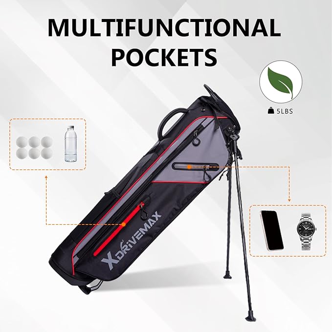 Golf Stand Bag, Lightweight Golf Bag with Stable Stand,Compact Design Featuring Easy-Carry Shoulder Straps, 4-Way Top, Essential Storage Pockets