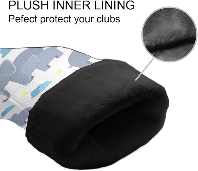 Golf Club Head Cover Waterproof Leather Golf Club Covers for Driver & Fairway Wood, Driver Headcovers Elephant White Cute