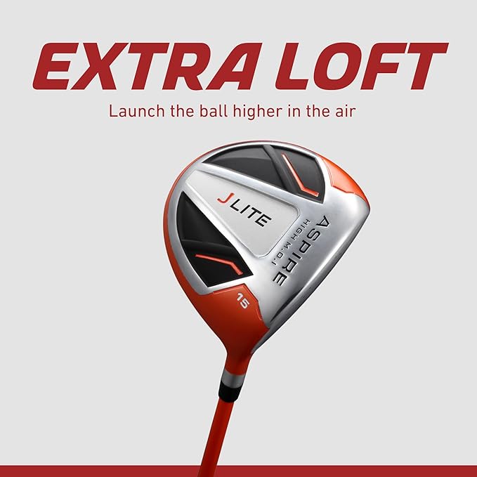Aspire X-Lite Super Performance Junior Golf Club Set - Right-Handed Kids Golf Set with Driver, Hybrid, 7 Iron, Putter, Stand Bag & Headcovers