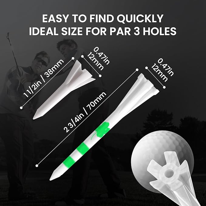 FINGER TEN Unbreakable Golf Tees Plastic 80 3 1/4" or 2 3/4" Driver Tees with 20 1 1/2" Iron Tees Assorted Pack, Low Resistance & Consistent Height Long Short Tees with Bright Colors
