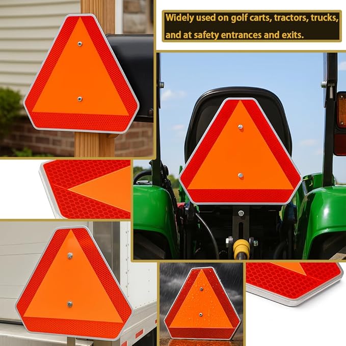 Slow Moving Vehicle Sign,Slow Moving Vehicle Triangle Sign,Aluminum 14"x16"3M Reflective for Golf Cart
